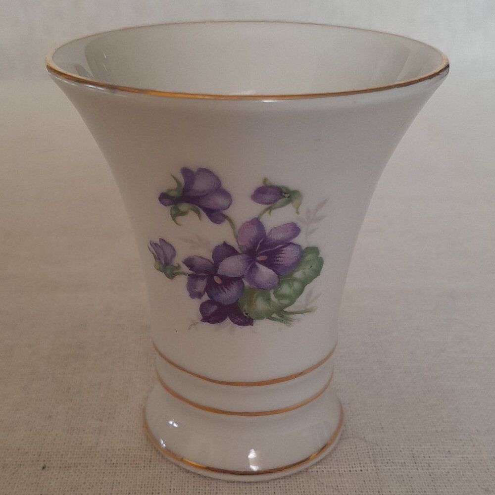 RARE VTG White Porcelain Bud Vase with Violets by Schumann